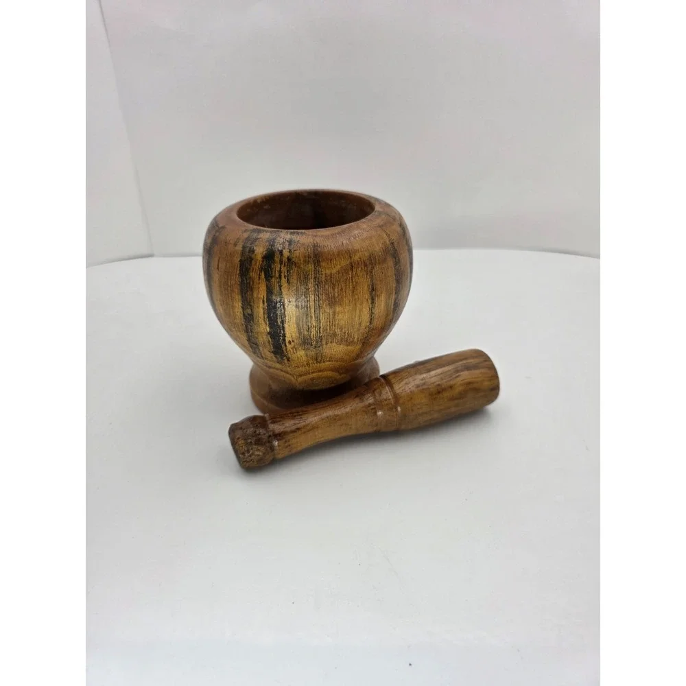 VTG Hand Carved Wooden Mortar Pestle Rustic Primitive Farmhouse‎ Kitchen Decor